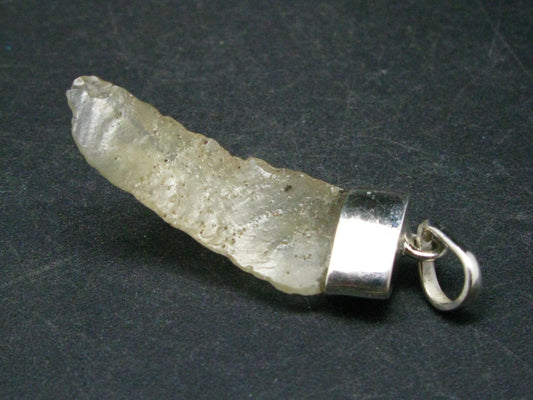 Gem Libyan Desert Glass Tektite Free Form Pendant Sterling Silver from Libya - 1.7" - 3.9 Grams