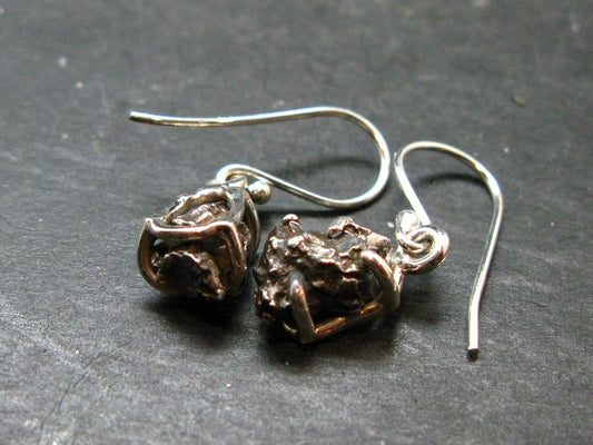 Raw Campo Del Cielo Meteorite Earrings In Silver From Argentina - 6.96 Grams