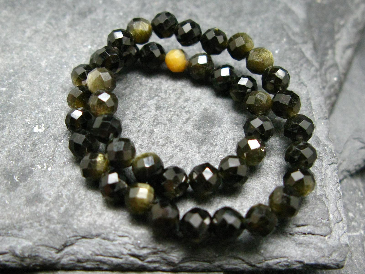 Goldsheen Obsidian Genuine Bracelet ~ 7 Inches ~ 4mm Facetted Beads