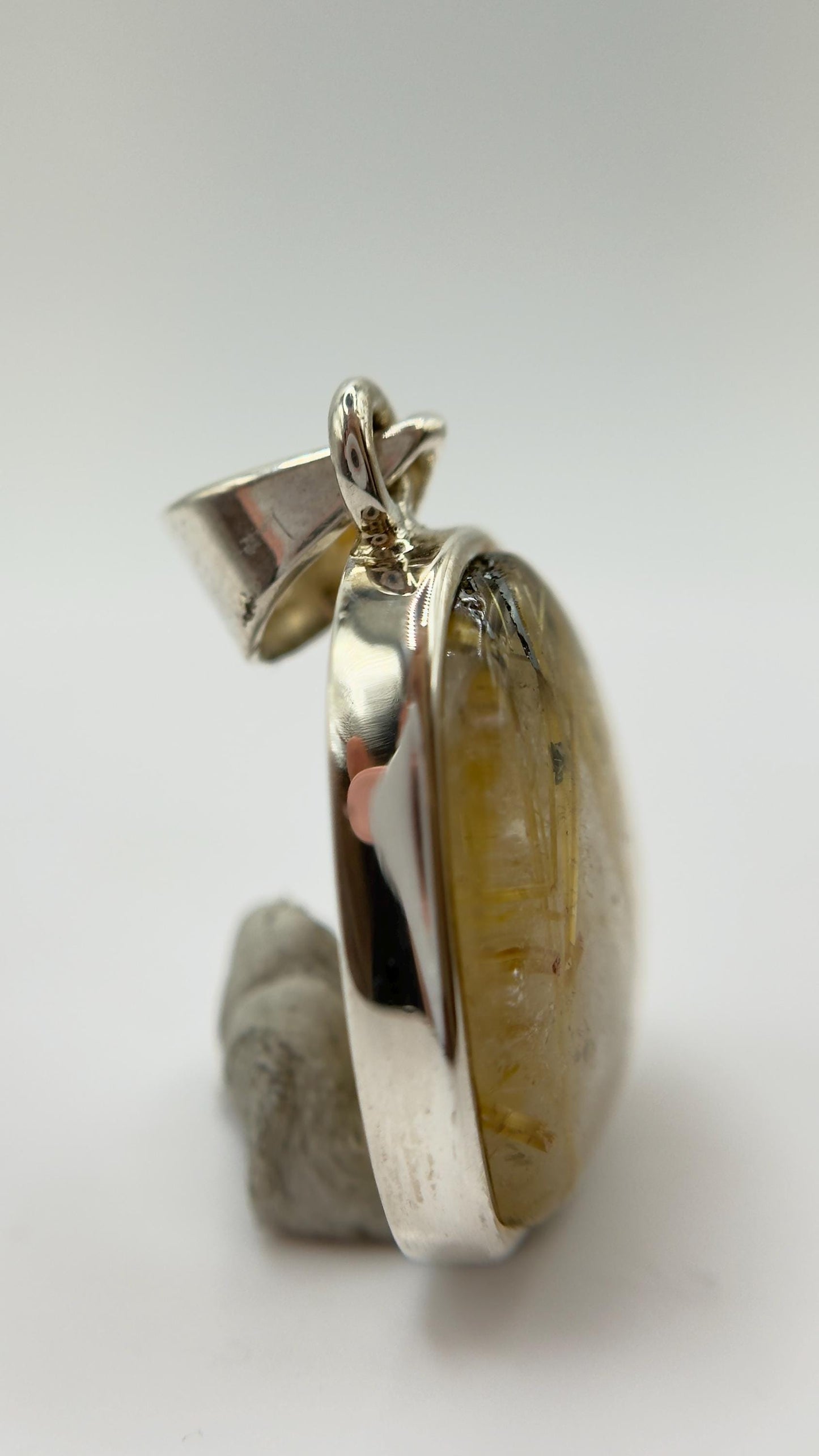 Natural Rutilated Quartz Pendant in Sterling Silver – Golden Needle Inclusion Gemstone