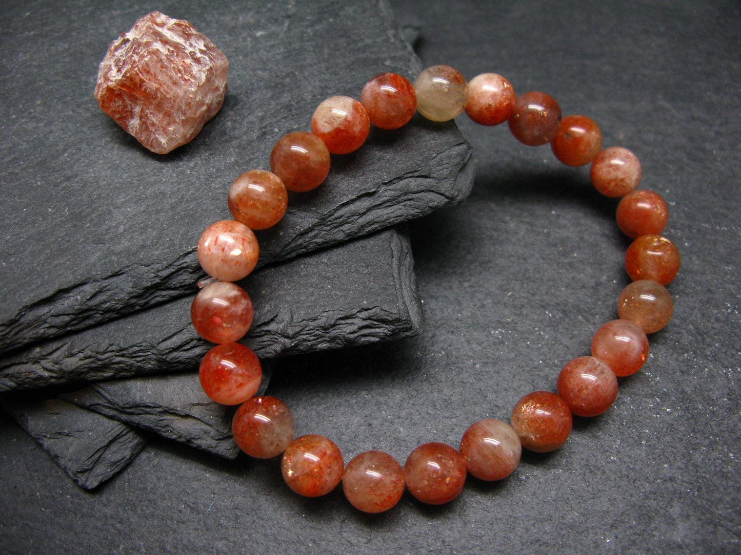 Sunstone Genuine Bracelet ~ 7 Inches ~ 9mm Round Beads