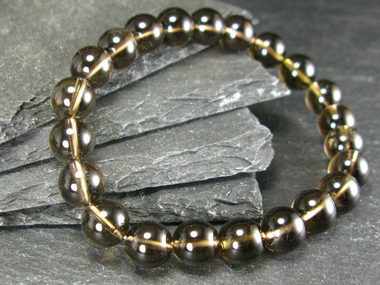 Smoky Quartz Genuine Bracelet ~ 7 Inches ~ 8mm Round Beads