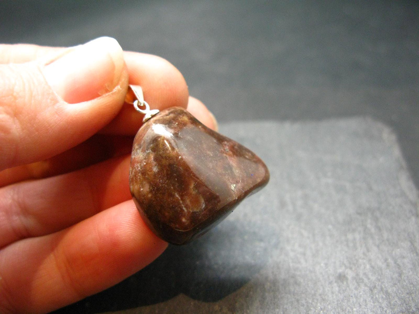 Rare Tumbled Brownish Pink Bustamite Silver Pendant with Attractive Pattern From South Africa - 1.1" - 9.47 Grams