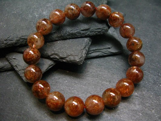 Red Rutilated Quartz Genuine Bracelet ~ 7 Inches ~ 11mm Round Beads