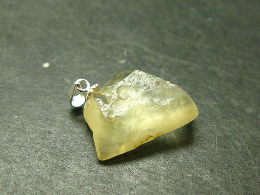 Gem Libyan Desert Glass Tektite Pendant Sterling Silver from Libya - 1.0" - 3.46 Grams
