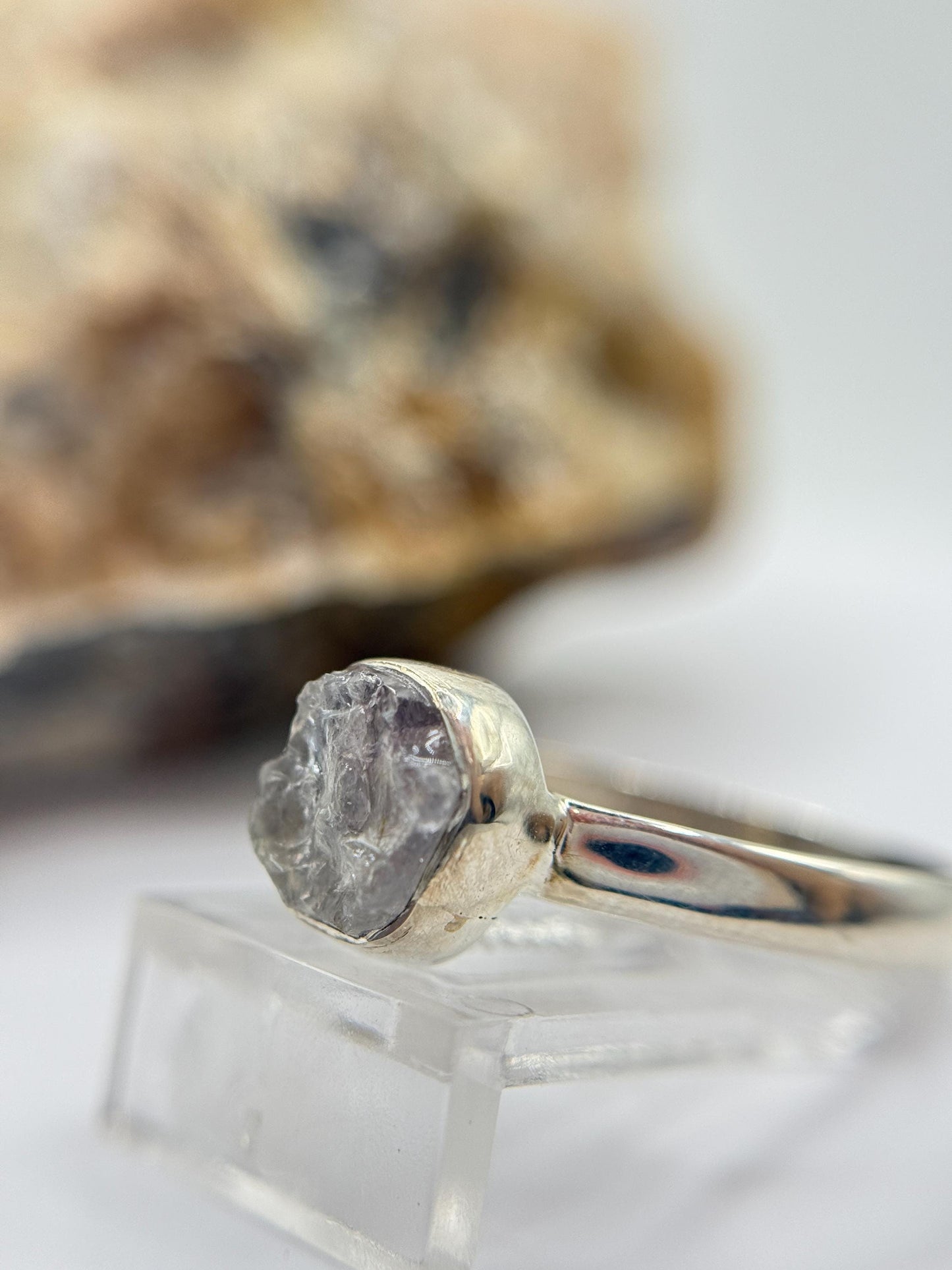 Raw Herderite Sterling Silver Ring – Natural Crystal Statement Band - SIZES: 6,7,8