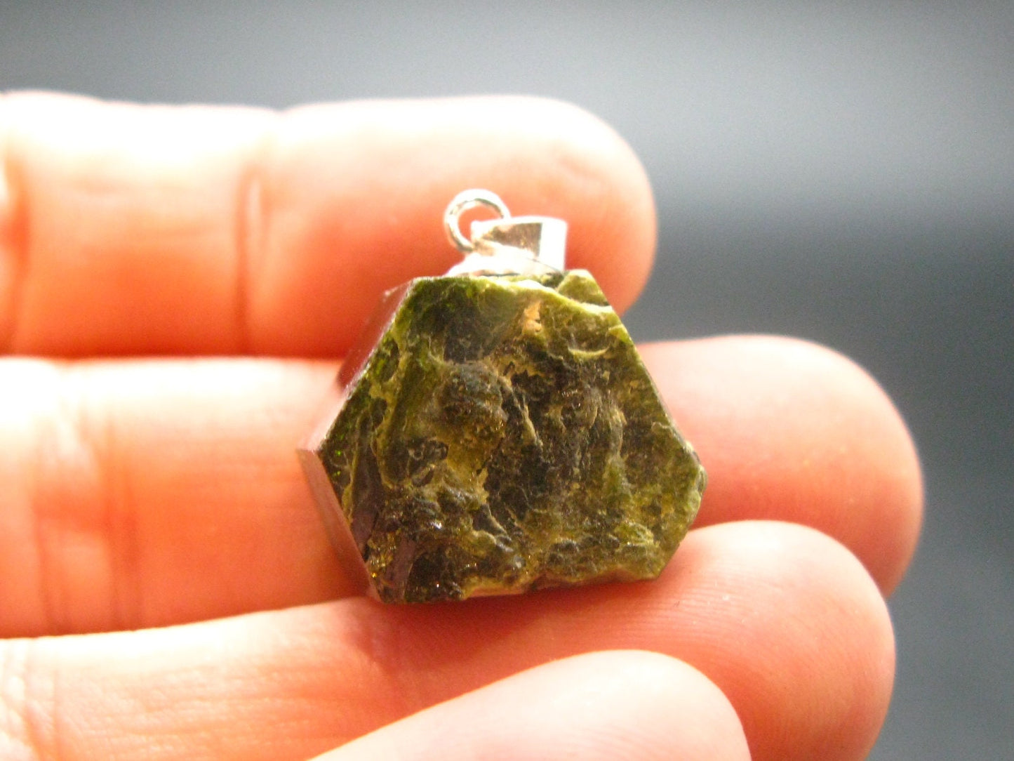 Nice Rare Terminated Epidote Crystal Silver Pendant From Peru - 0.8" - 6.31 Grams