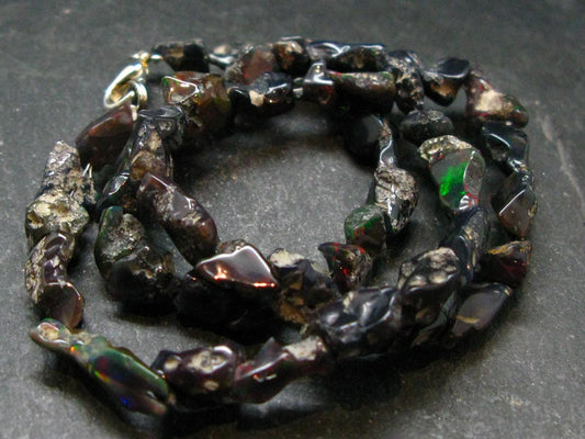 Rare Black Opal Beads Necklace From Australia - 18.5"