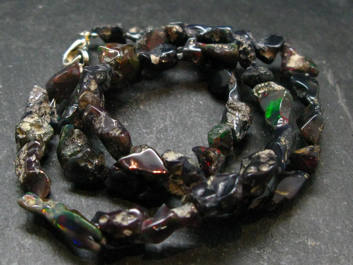 Rare Black Opal Beads Necklace From Australia - 18.5"