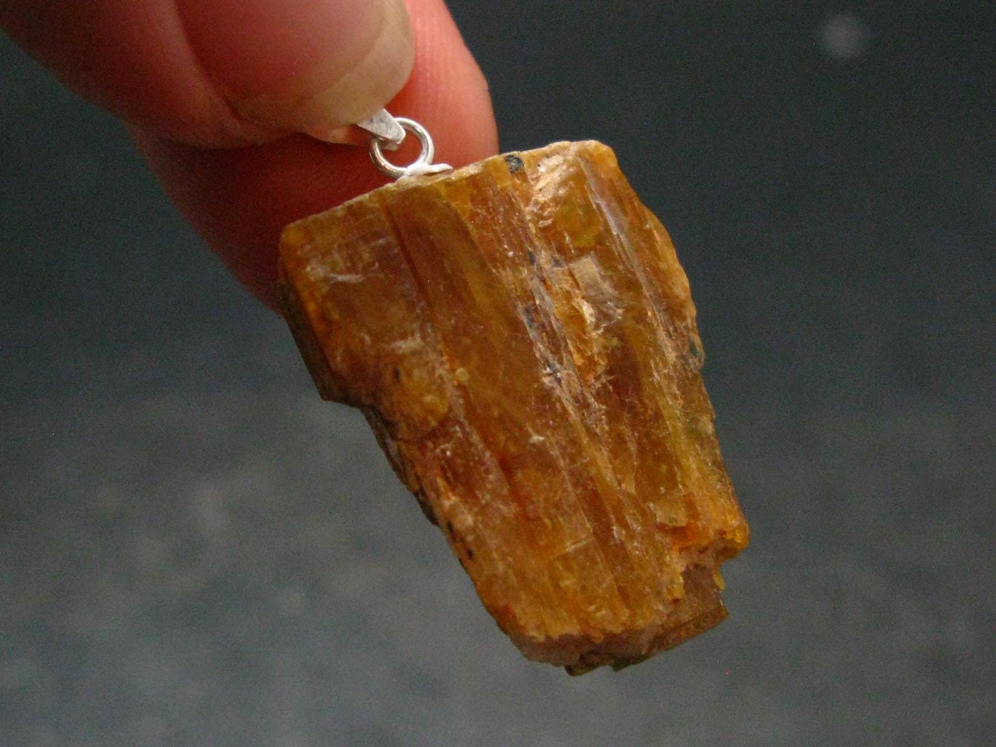 Orange Kyanite Crystal Silver Pendant From Tanzania - 1.2" - 5.26 Grams