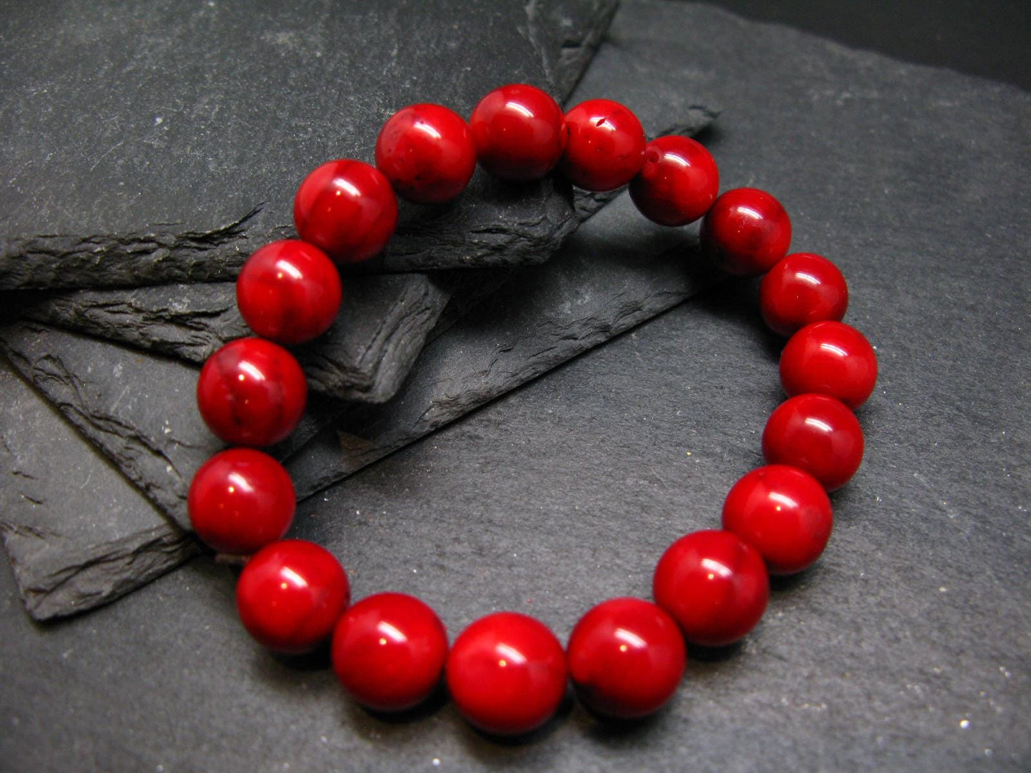 Red Coral Genuine Bracelet ~ 7 Inches ~ 11mm Round Beads
