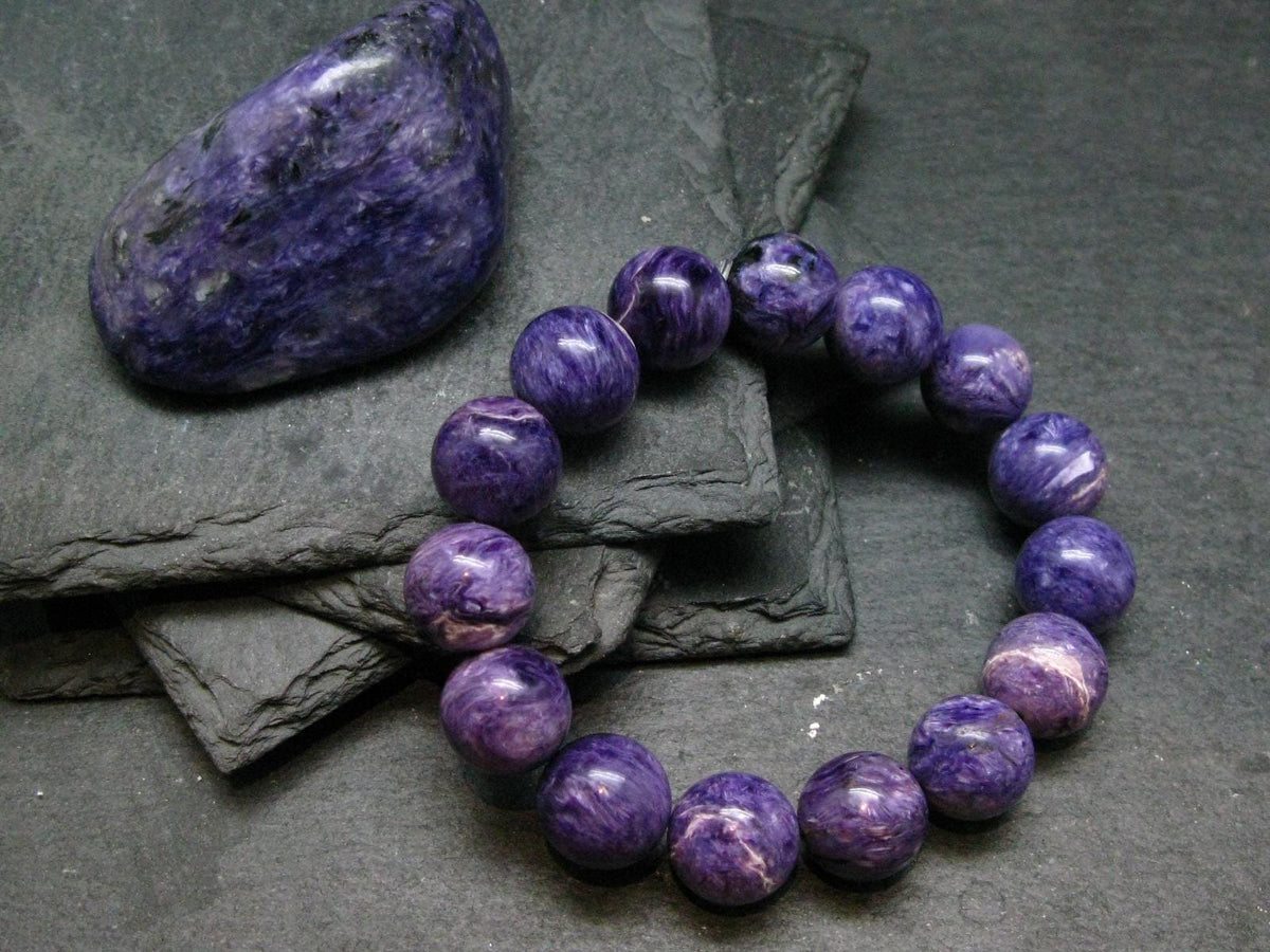 Charoite Genuine Bracelet ~ 7 Inches ~ 12mm Round Beads
