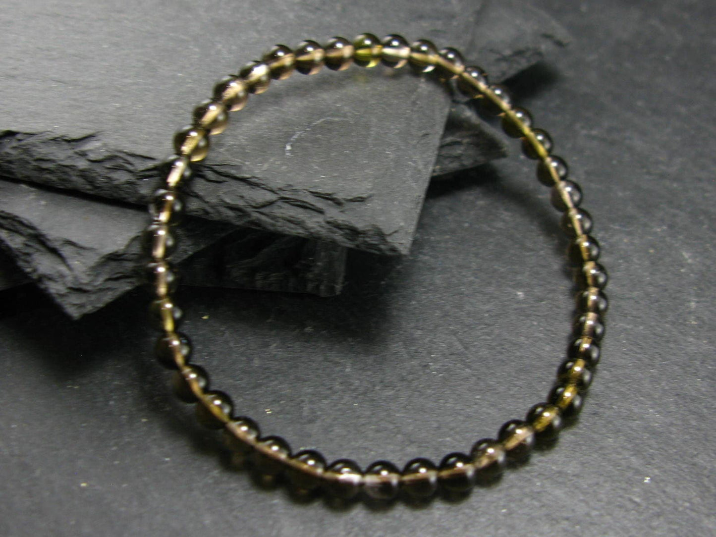 Smoky Quartz Genuine Bracelet ~ 7 Inches ~ 4mm Round Beads
