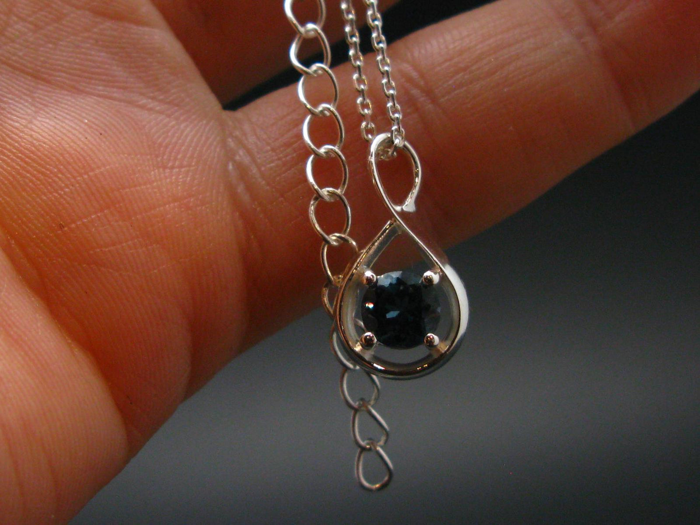 London Blue Topaz Sterling Silver Pendant with CZ From Brazil With Chain - 16" - 2.62 Grams