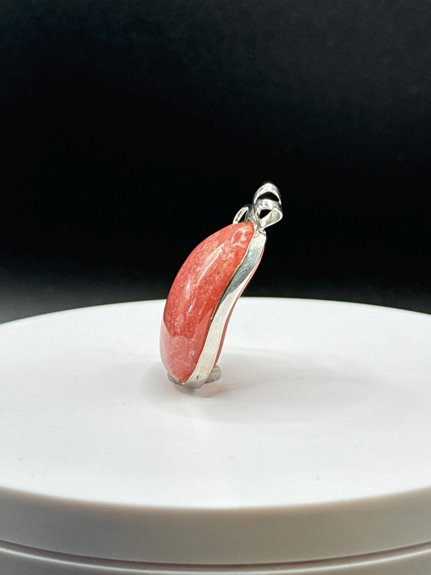 Natural Rhodochrosite Pendant in Sterling Silver Leaf Design | Pink Crystal Necklace | Jewelry Gift