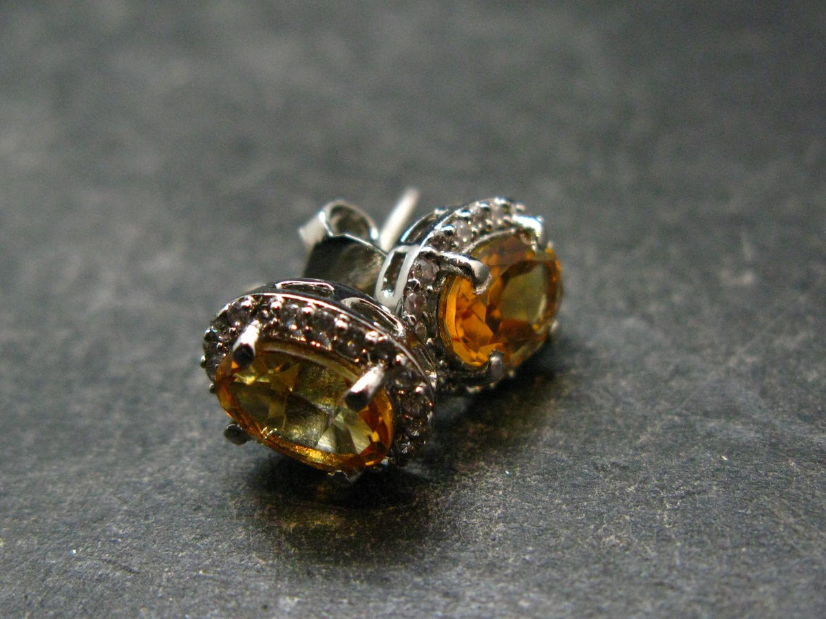 Stone of Success!! Natural Faceted Golden Yellow Citrine Sterling Silver Stud Earrings - 2.90 Grams