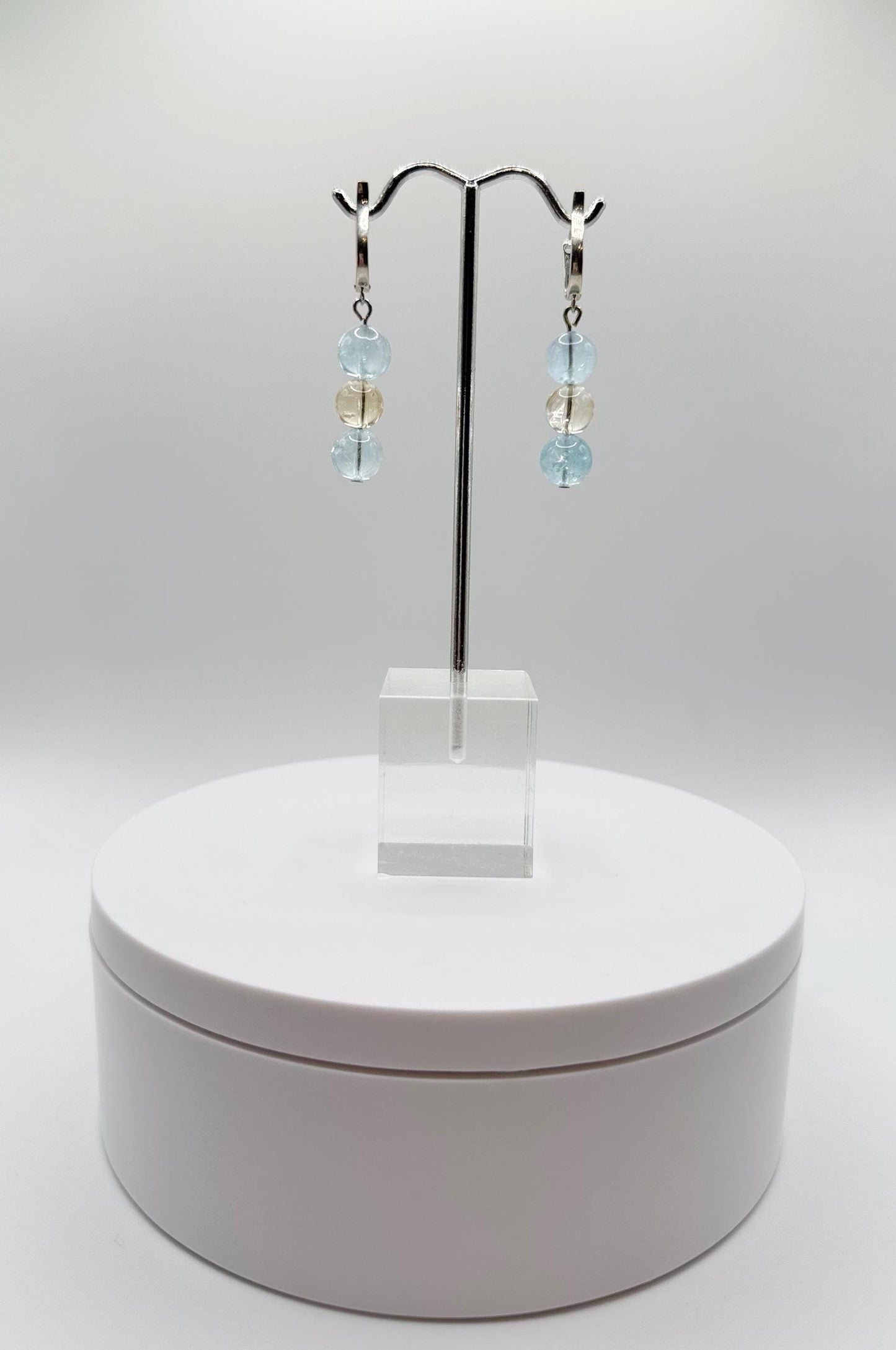 Swiss Blue Topaz & Citrine Gemstone Drop Earrings - Weight 8.14 Grams