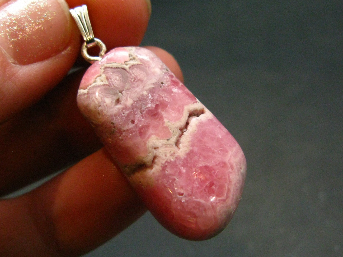 Rhodochrosite Sterling Silver Pendant From Argentina - 1.5" - 10.98 Grams