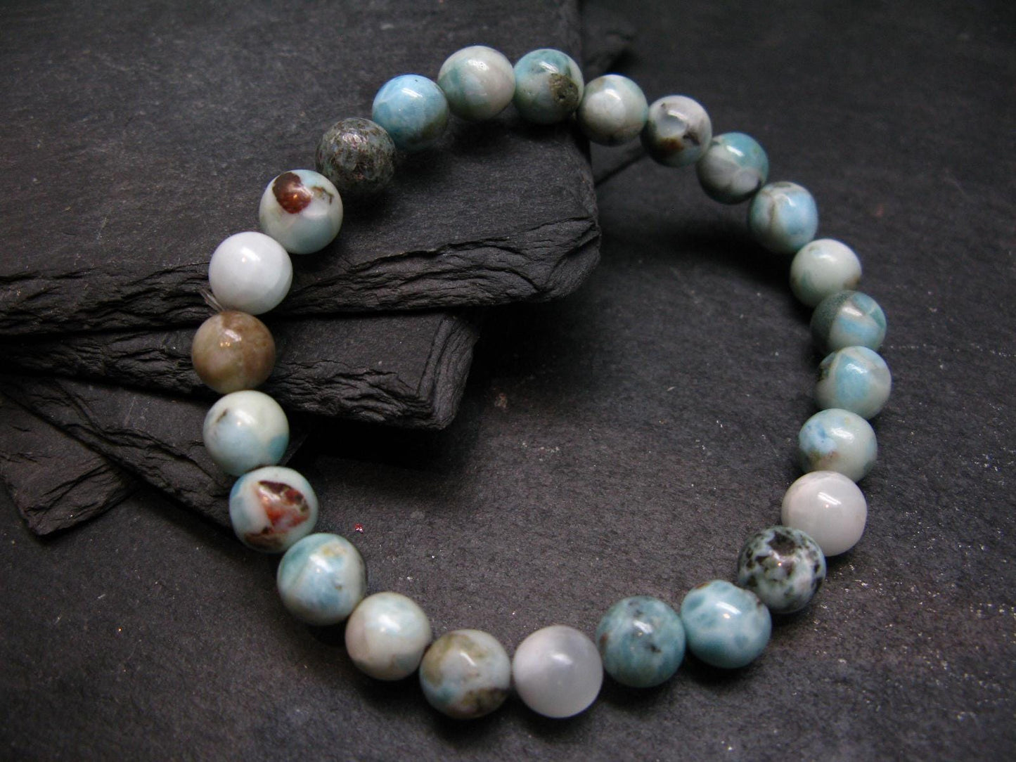 Larimar Genuine Bracelet ~ 7 Inches ~ 8mm Round Beads