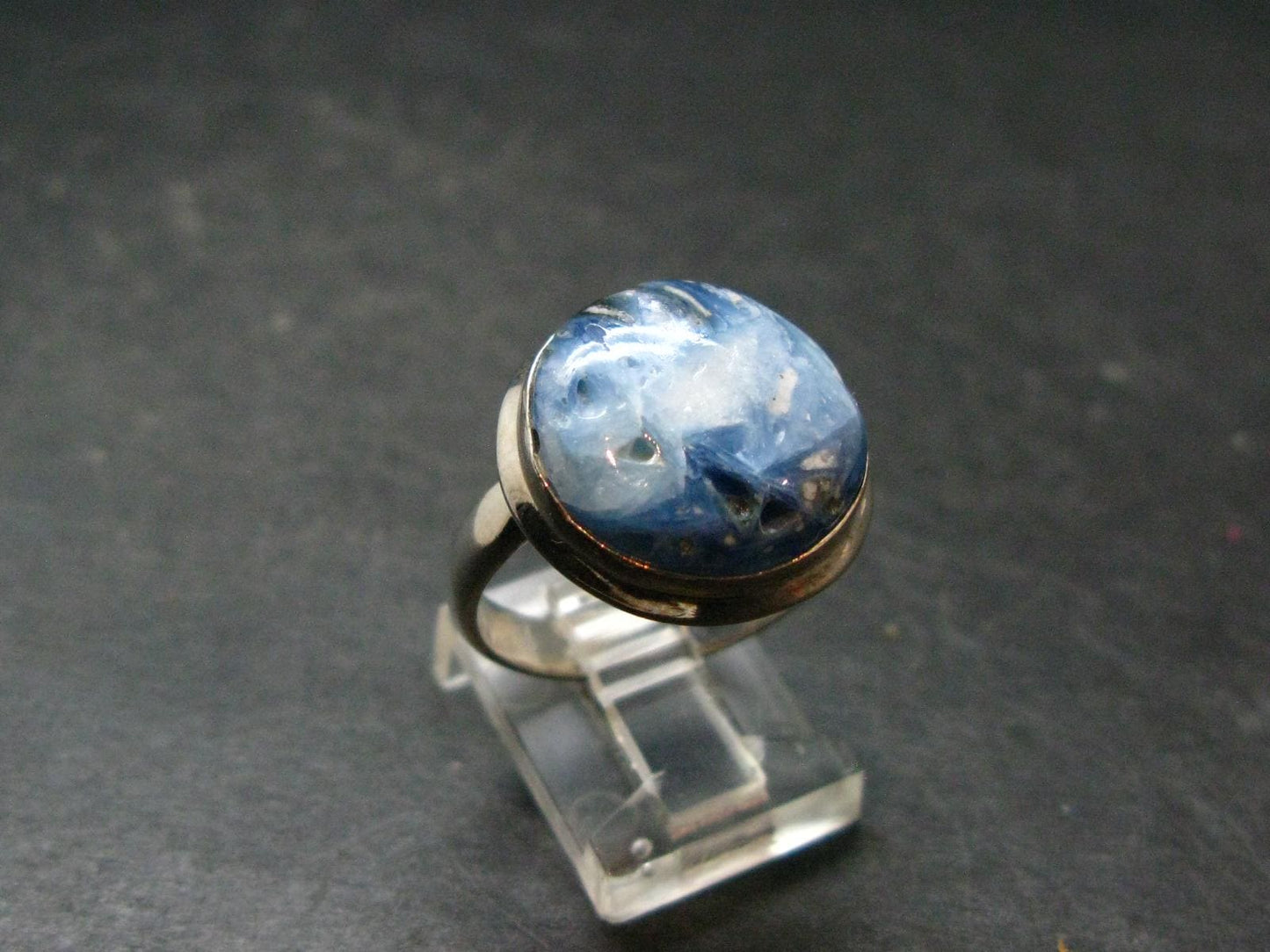 Blue Ice Glacierite Silver Ring from Indonesia - Size 8- 7.07 Grams