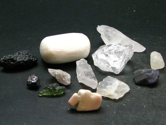 Synergy 12 Set Phenakite Moldavite Natrolite Petalite Danburite Tektite Scolecite Herderite Tanzanite Brookite 66.96 Gr