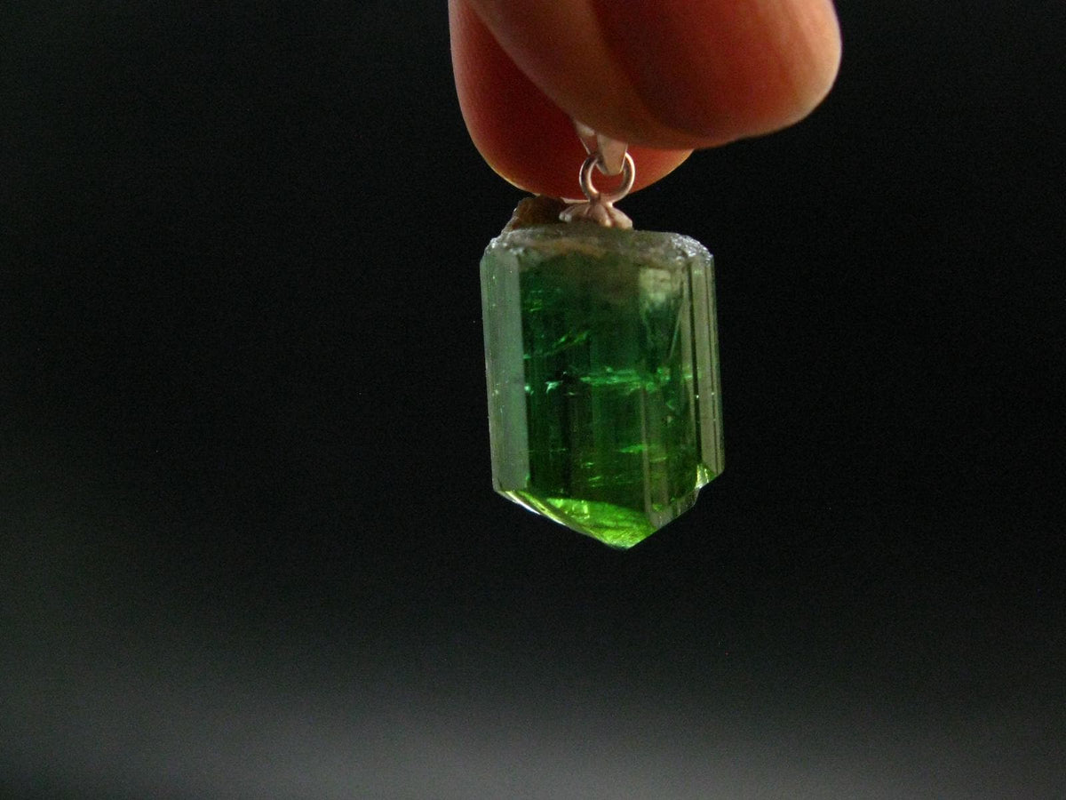 Gem Green Tourmaline Crystal Silver Pendant From Brazil - 1.0" - 4.52 Grams