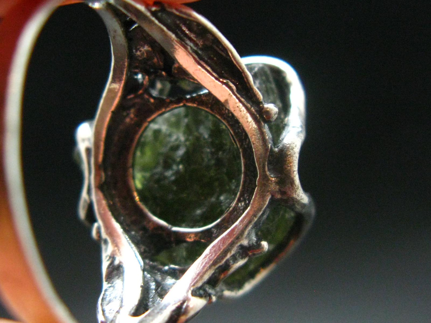 Moldavite Tektite Silver Ring from Czech Republic - 8.5 Size - 6.33 Grams