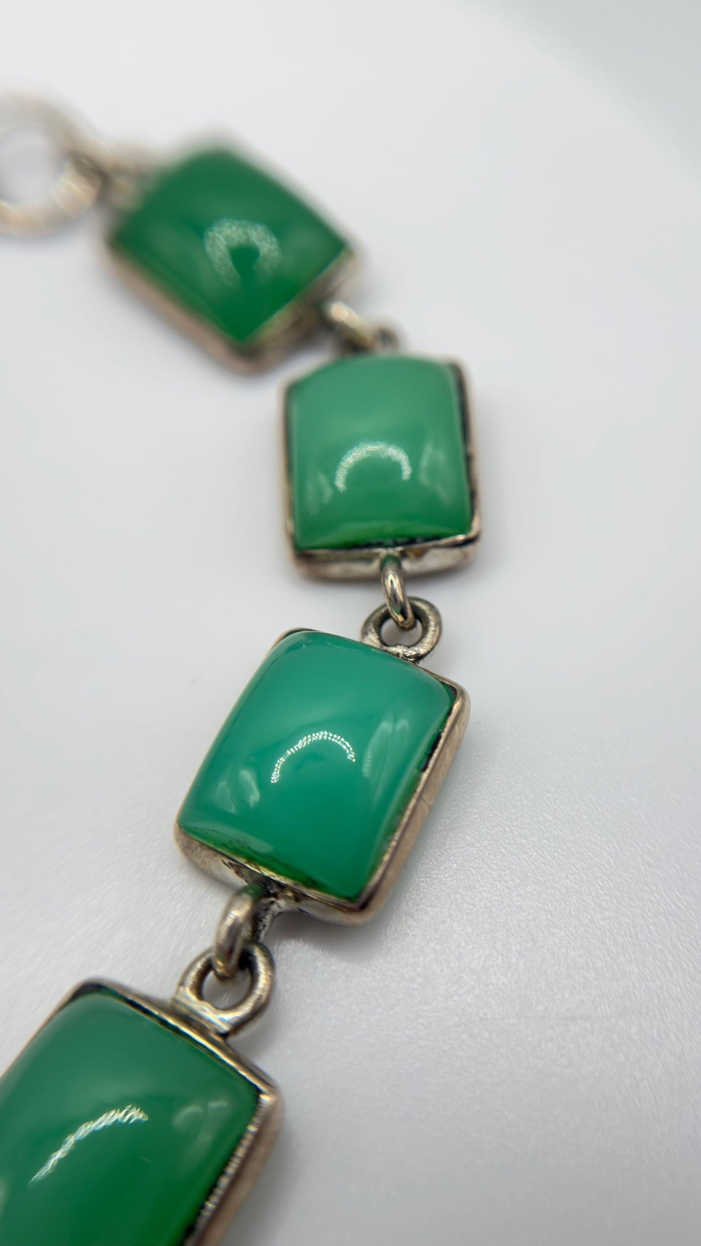 Natural Chrysoprase Link Bracelet – Green Square Gemstone Jewelry - Weight 21.11 g