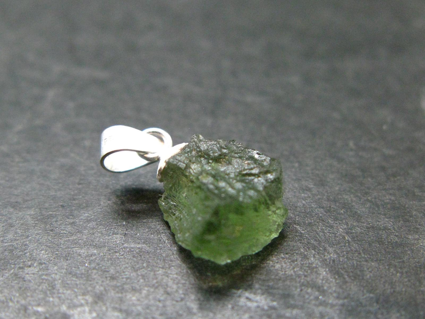 Moldavite Tektite Silver Pendant from Czech Republic - 0.6" - 0.77 Grams