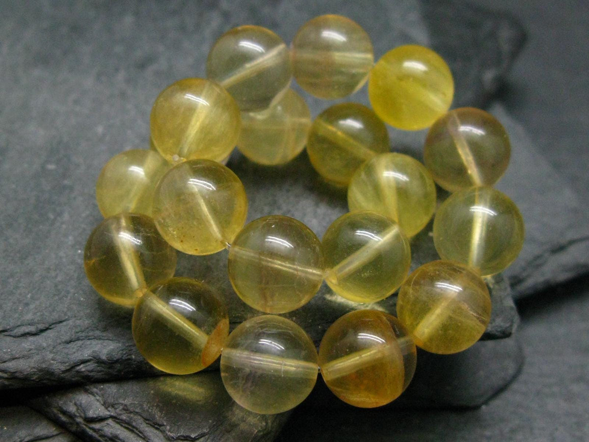 Yellow Fluorite Genuine Bracelet ~ 7 Inches ~ 10mm Round Beads