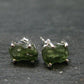 Natural Moldavite Tektite Raw Stud Earrings In Sterling Silver From Czech Republic - 1.58 Grams