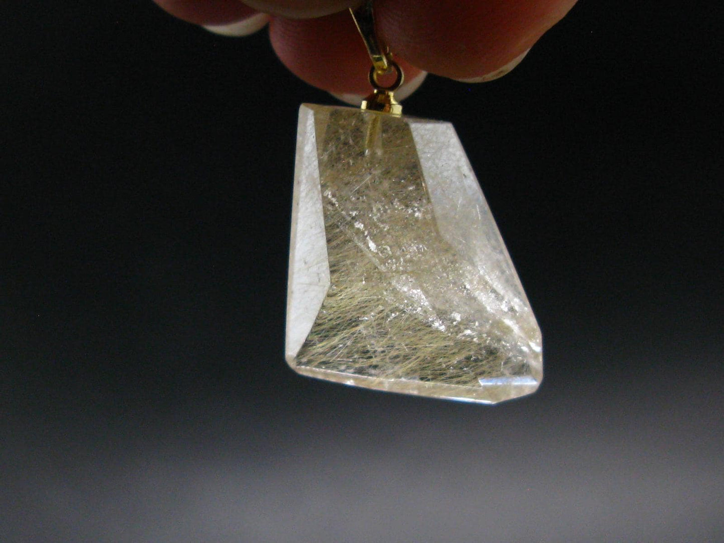 Rutilated Quartz Gold Plated Silver Pendant From Brazil - 1.1" - 4.46 Grams