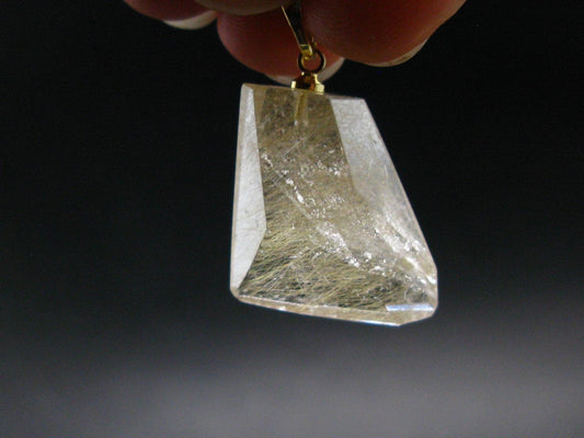 Rutilated Quartz Gold Plated Silver Pendant From Brazil - 1.1" - 4.46 Grams