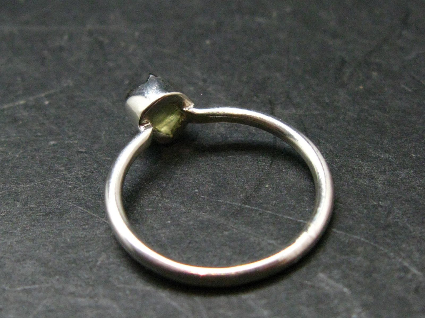 Moldavite Tektite Silver Ring from Czech Republic - 8 Size - 1.95 Grams
