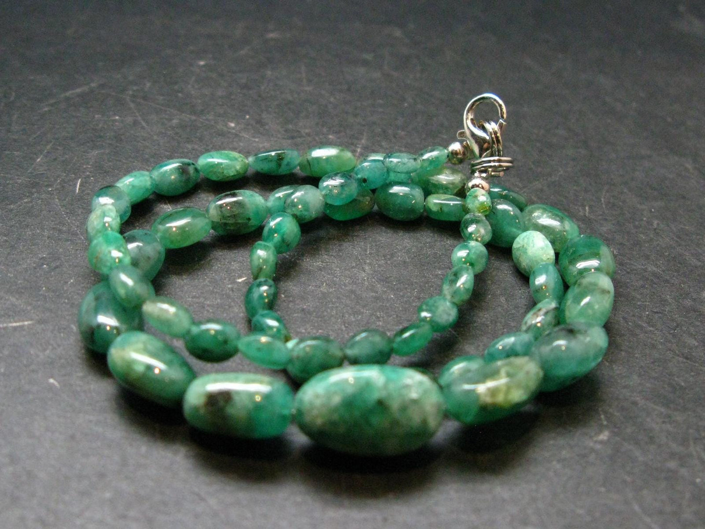 Emerald Tumbled Beads Necklace From Colombia - 16" - 16.28 Grams