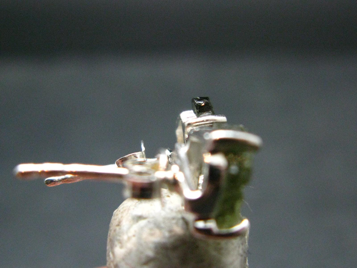 Natural Moldavite Tektite Raw Stud Earrings In Sterling Silver From Czech Republic - 1.56 Grams