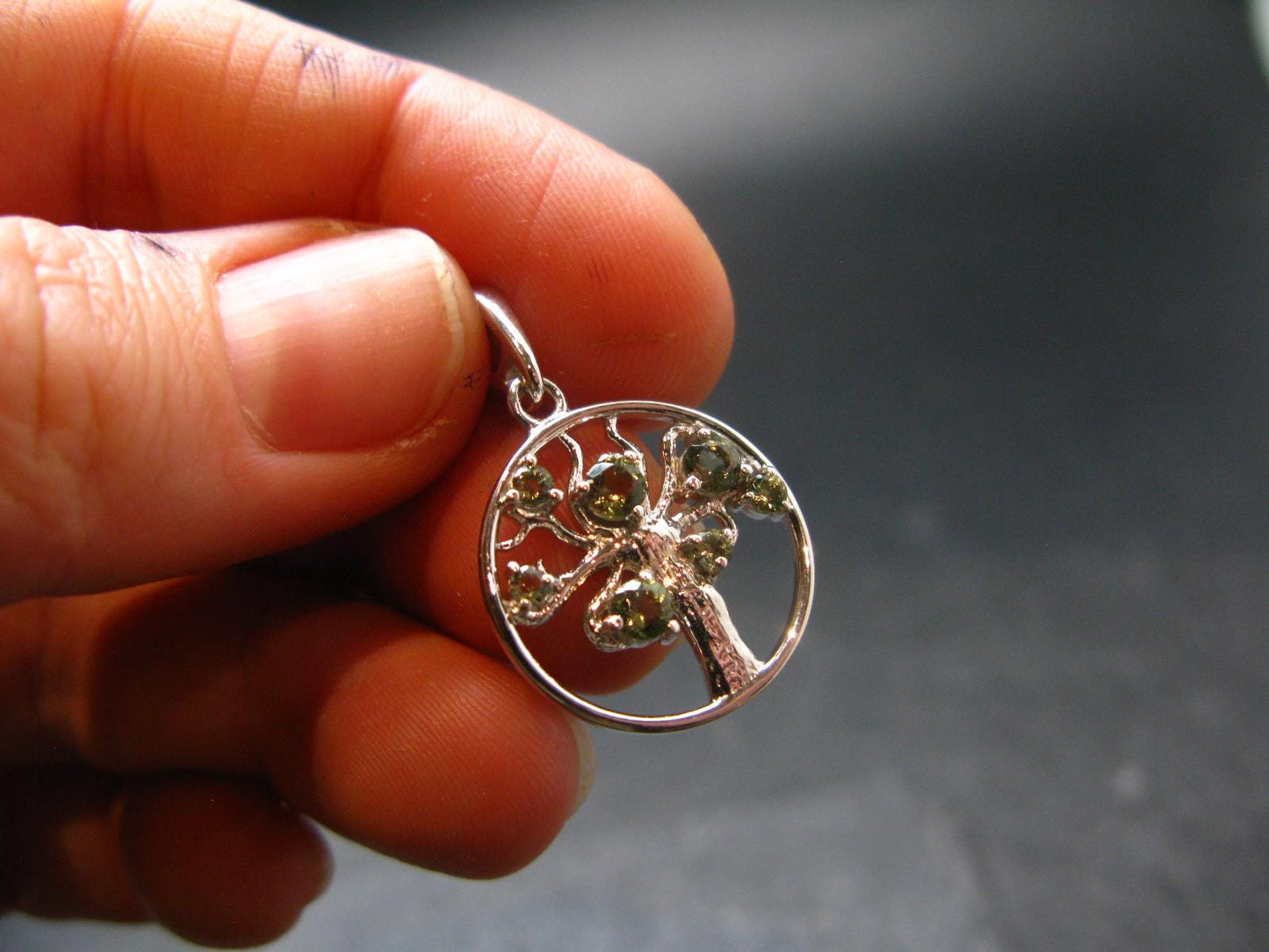 Moldavite Tektite Silver Pendant from Czech Republic - 1.0" - 2.15 Grams