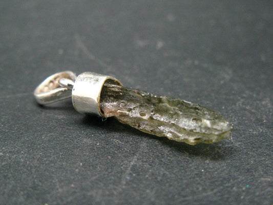 Gem Moldavite Tektite SS Pendant From Czech Republic - 1.1" - 1 Grams