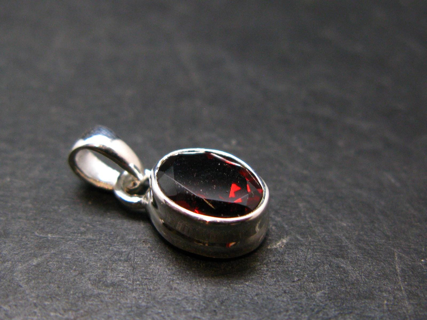 Genuine Red Garnet Almandine Gem Sterling Silver Pendant From India - 0.7" - 1.82 Grams