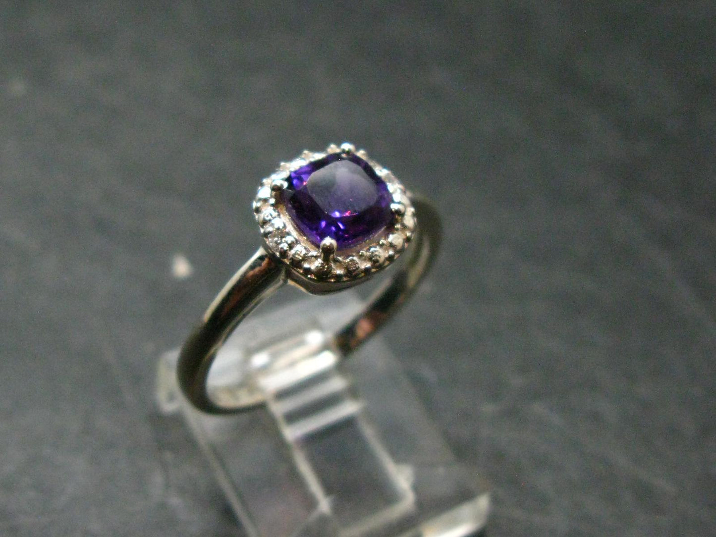 Siberian Amethyst!! Natural Faceted Rich Purple Amethyst 925 Silver Ring with CZ - 2.52 Grams - Size 8