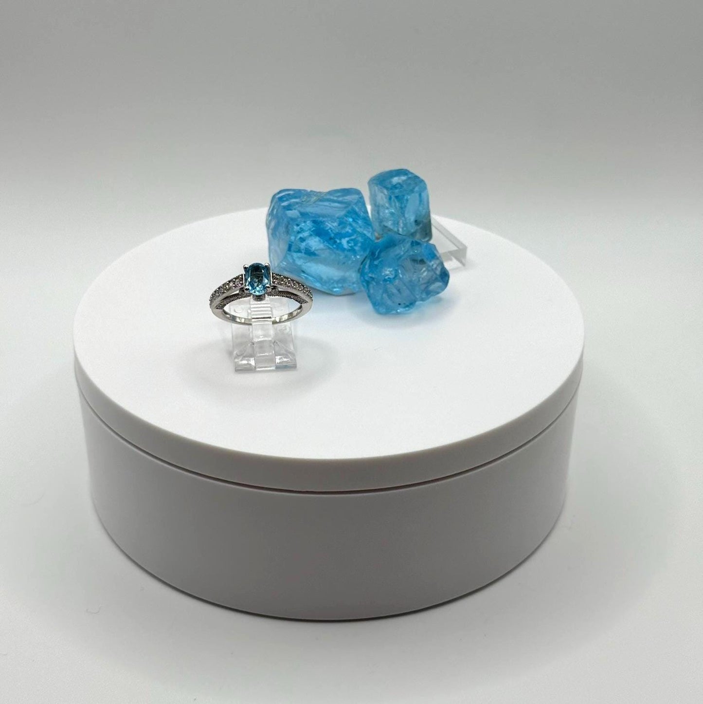 Swiss Blue Topaz Sterling Silver Ring with Accents - Size 7