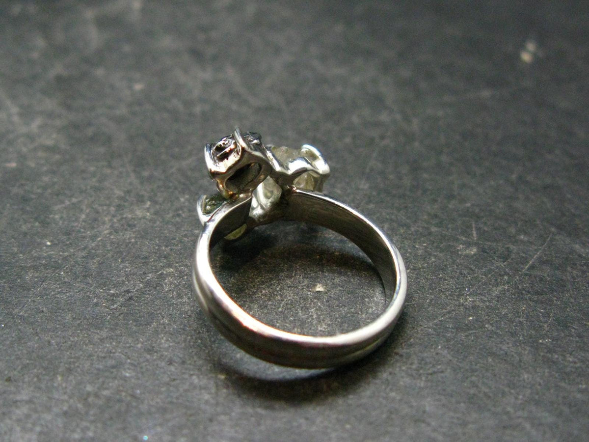 Moldavite Herkimer Meteorite Sterling Silver Ring From Czech Republic - Size 5 - 3.46 Grams