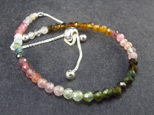 Watermelon Tourmaline Silver Bracelet From Brazil - Size Adjustable - 2.84 Grams
