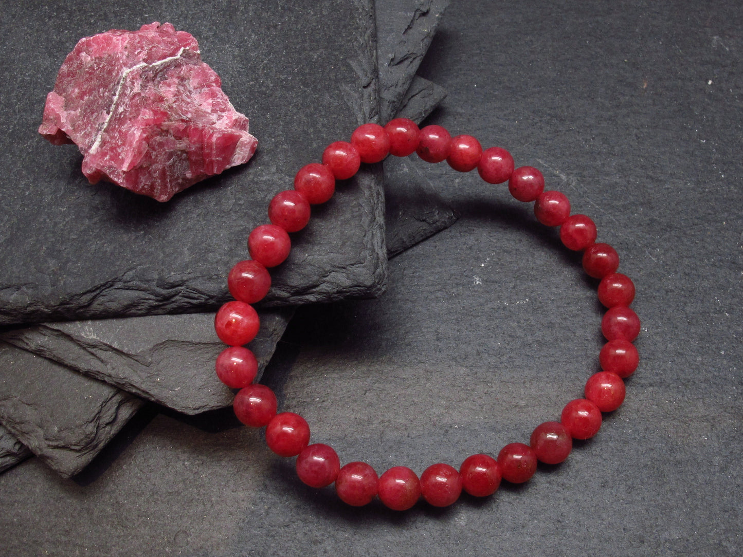 Rhodonite Gem Genuine Bracelet ~ 7 Inches ~ 6mm Round Beads