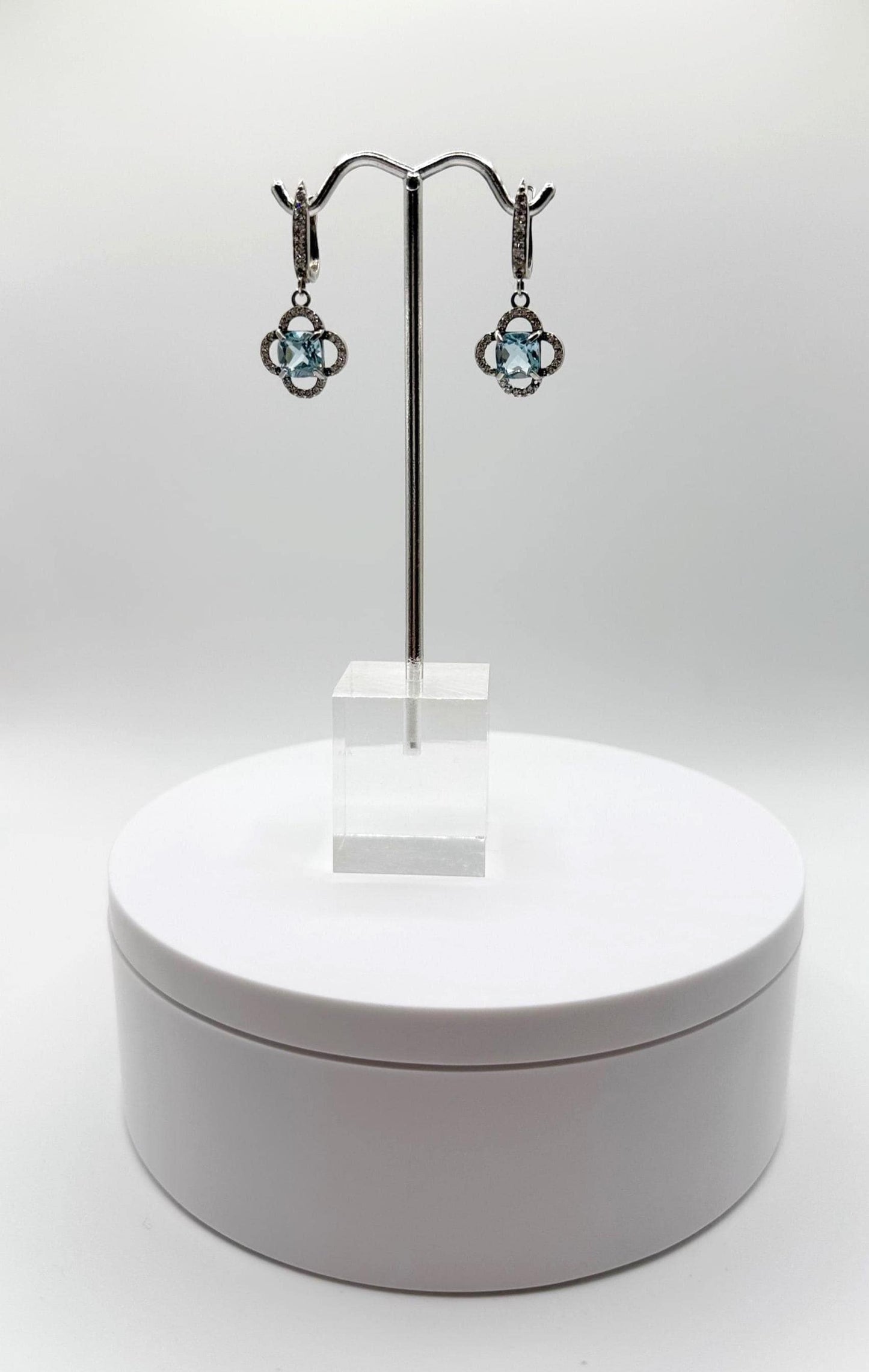 Swiss Blue Topaz Drop Earrings with Petal Motif in Sterling Silver - Weight 4.07 Grams