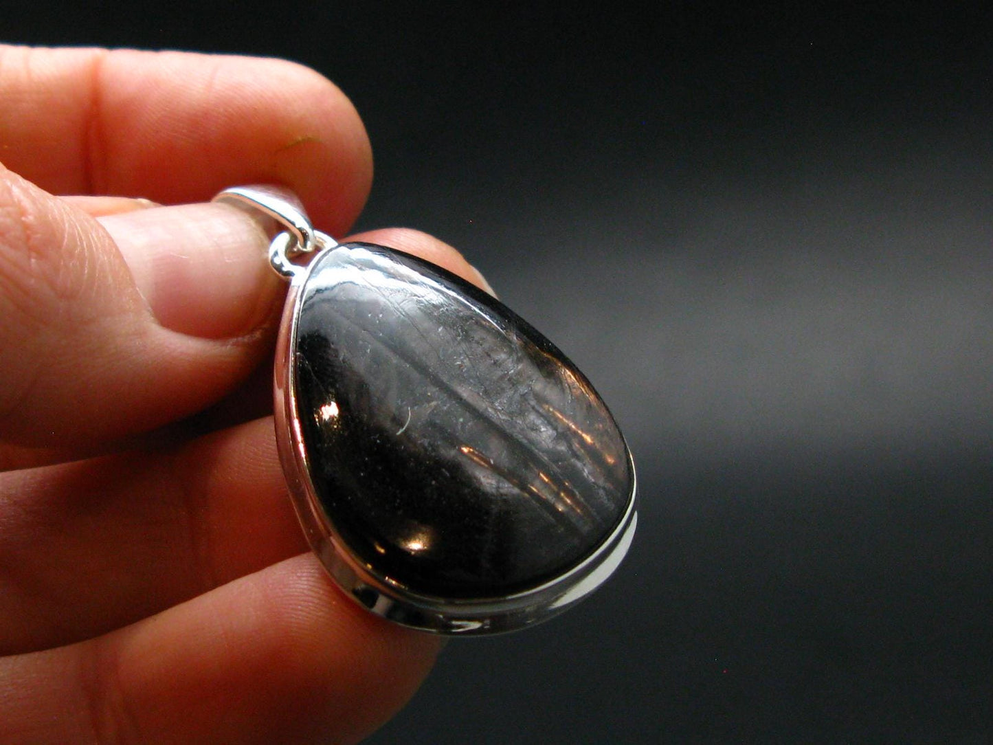 Tumbled Hypersthene Silver Plated Pendant From Canada - 1.4" - 8.99 Grams