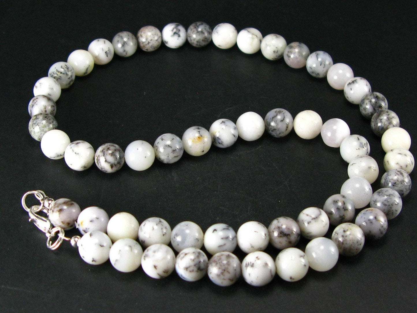Merlinite Moss Agate Necklace Beads From Brazil - 19" - 8mm Round Beads