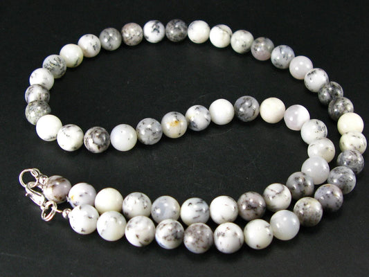 Merlinite Moss Agate Necklace Beads From Brazil - 19" - 8mm Round Beads