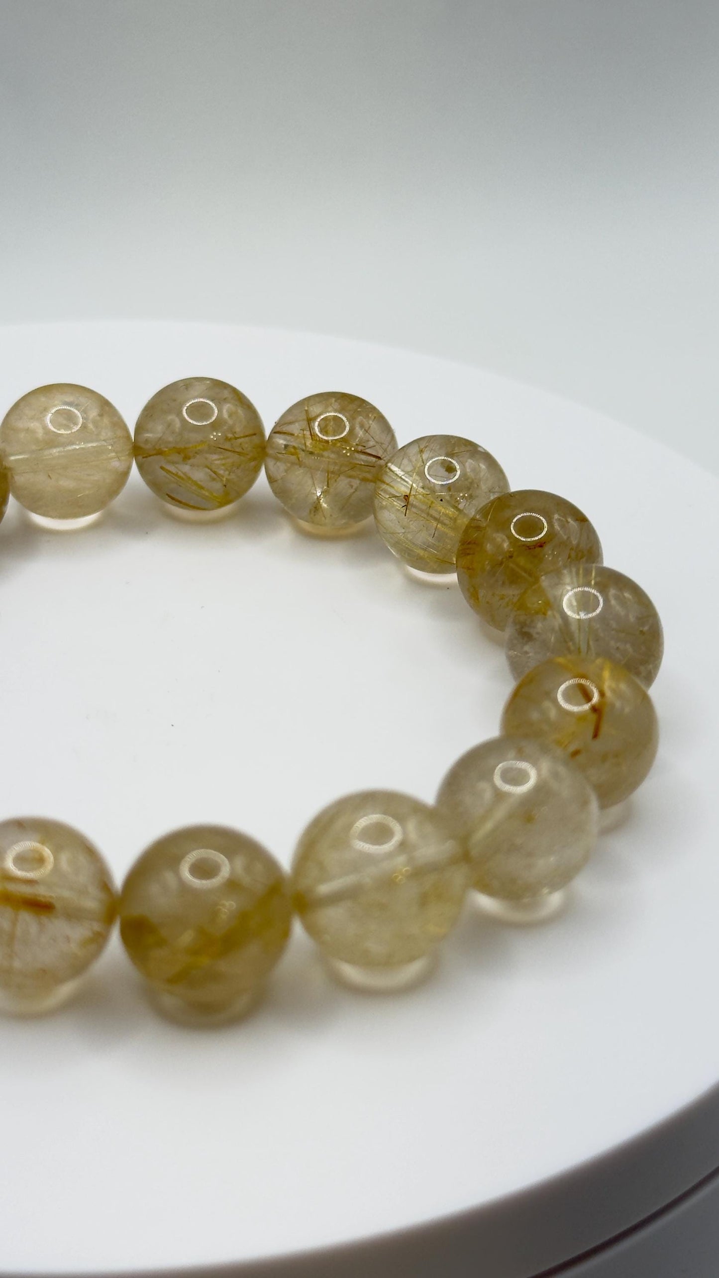 Elegant Rutilated Crystal Bead Bracelet – Natural Gemstone, Stretch Healing Jewelry
