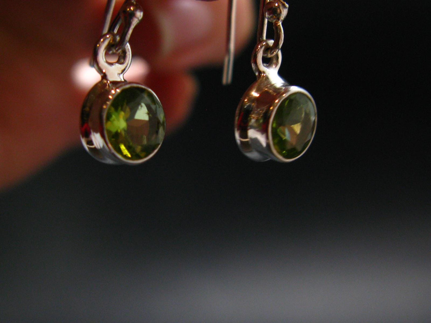Peridot Olivine Crystal Sterling Silver Earrings From Pakistan - 0.9" - 2.18 Grams